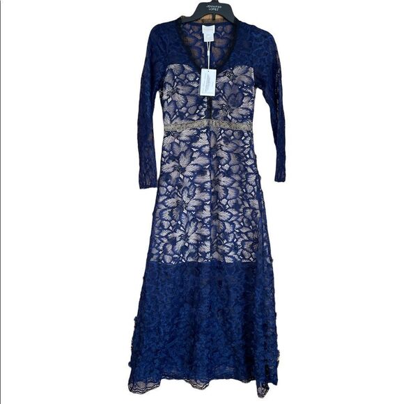 Foxiedox | Navy Blue Elisabet 3D Flower Lace Gown Size XS - Picture 2 of 6
